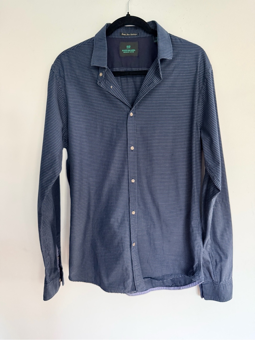 Like New Scotch & Soda Mens Blue Patterned Long-Sleeve Button-Up Shirt